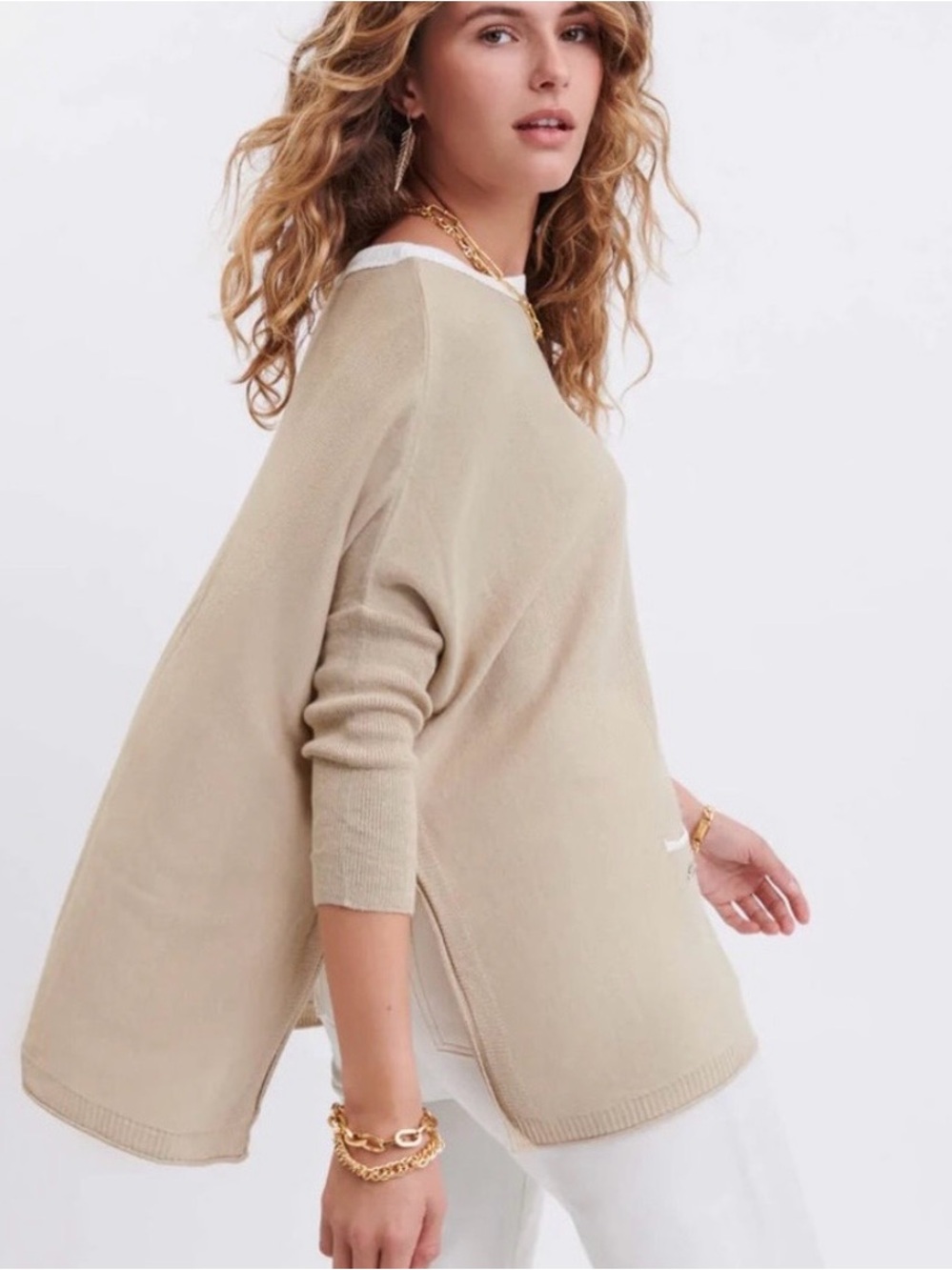 Mersea Catalina Khaki Crewneck Dolman Sweater OS - Picture 2 of 10